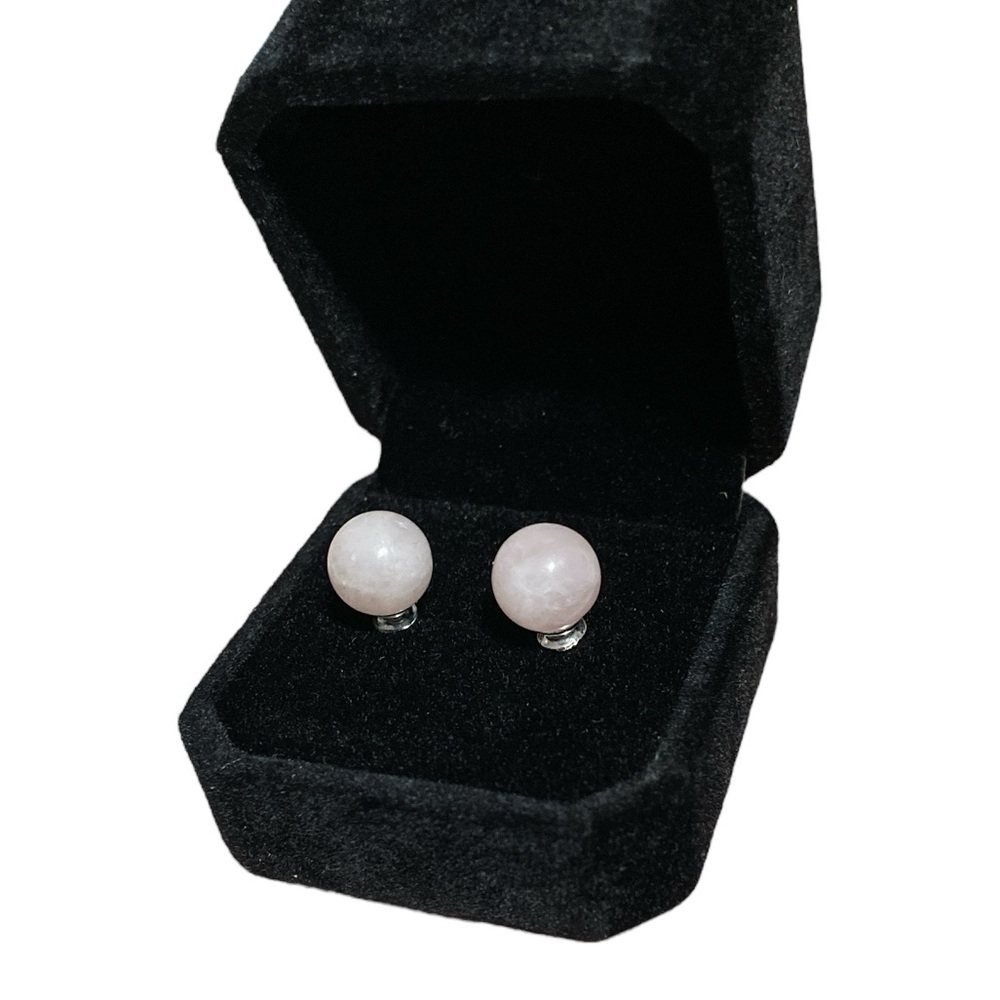 Genuine Rose Quartz Natural Stone Stud Earrings with Giftbox